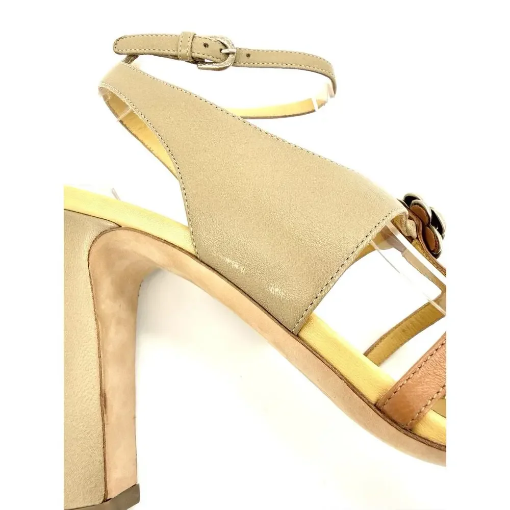 Chanel Slingback Sandals EU 37 US 7 Two Tone Camelia Flower Embellishment